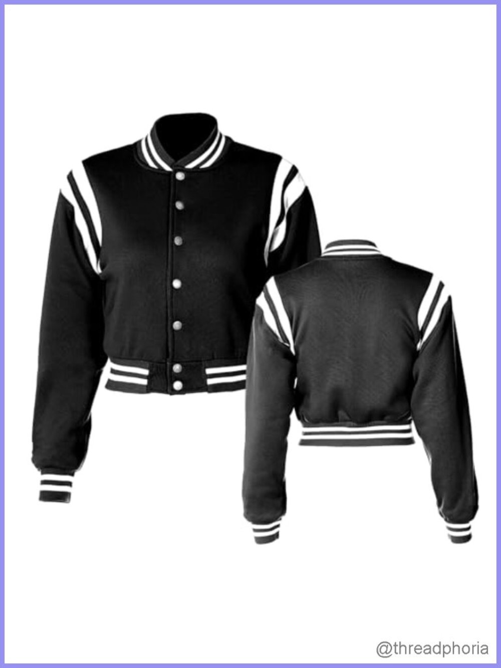 Women's Snap Button Varsity Baseball Jacket Crop Coat Lightweight Polyester